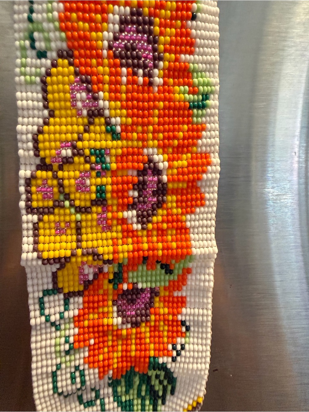 Hand-Beaded Floral Statement Necklace in Orange, Yellow & White with, earrs brac - Picture 2 of 5